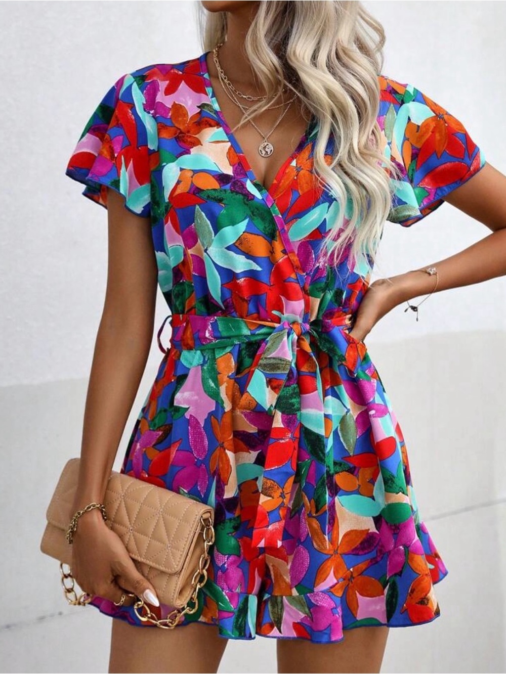 Vibrant Multi-Color Floral Rompers - Picture 3 of 3